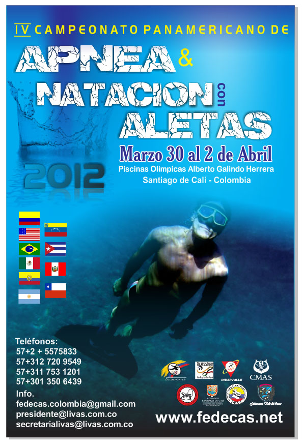 Afiche Oficial del Panamericano de Apnea y Natación con Aletas CMAS América 2012