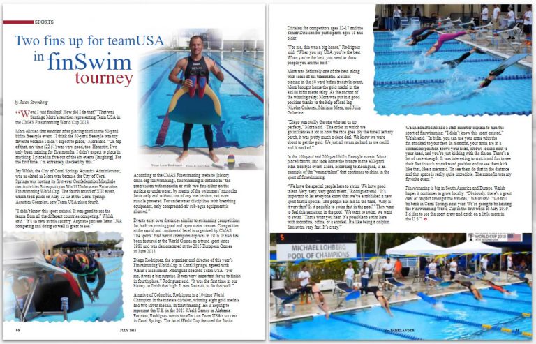 Importante reseña de la Copa Mundo de Natación con Aletas en USA en Revista del Condado de Broward en Florida