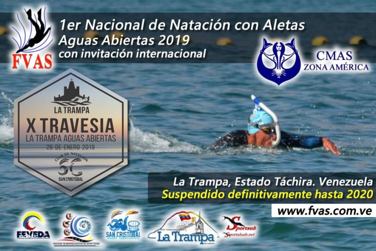 [SUSPENDIDO] – 1er Nacional de Natación con Aletas Aguas Abiertas 2019 con Invitación Internacional. La Trampa, Estado Táchira – Venezuela