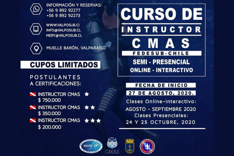 Cursos de Formación de Instructores de Buceo CMAS en Chile. Agosto a Noviembre 2020