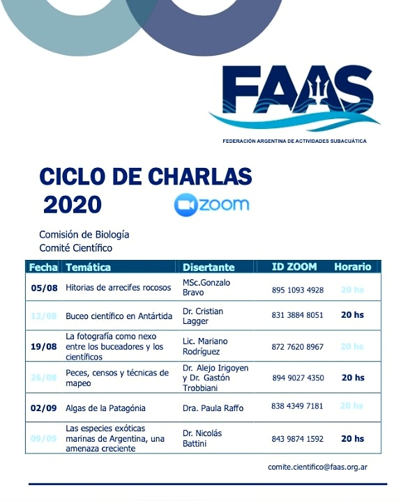 Comisión de Biología de la Federación Argentina de Actividades Subacuáticas organiza ciclo de charlas 2020