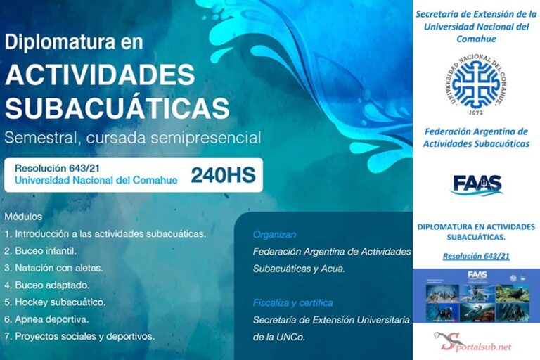 Federación Argentina de Actividades Subacuáticas y Universidad Nacional del Conahue organizan y certifican Diplomatura
